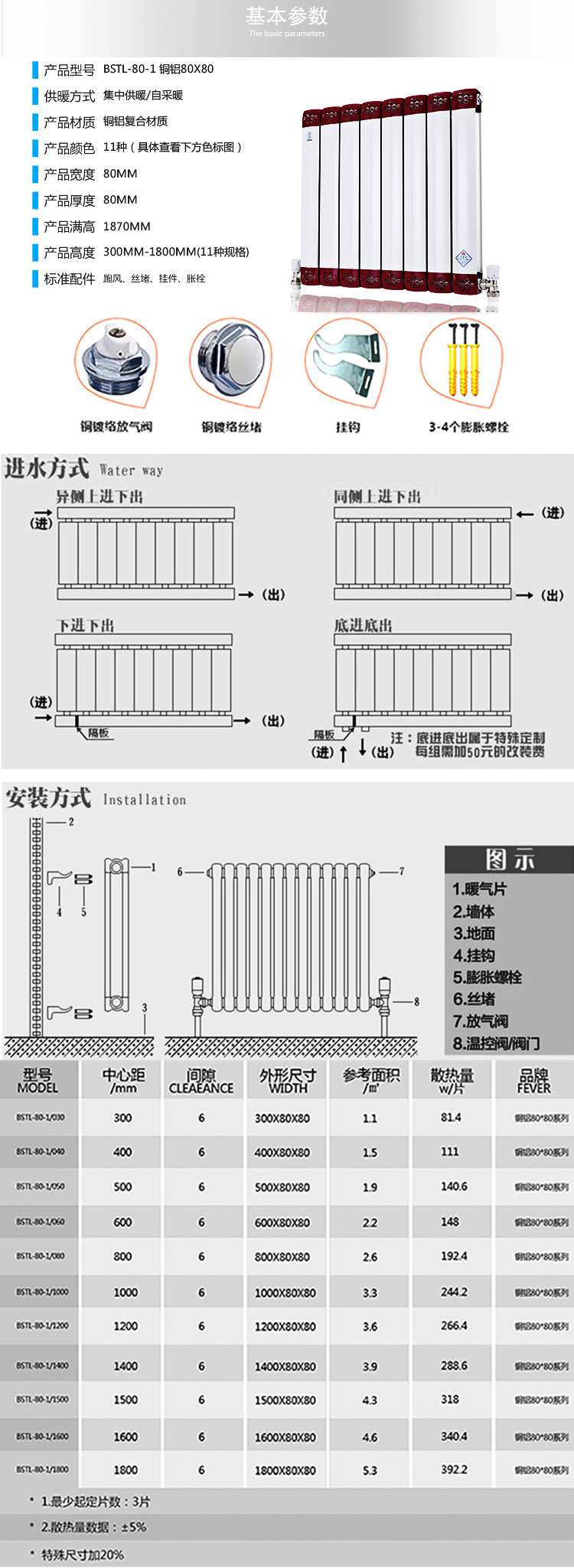 銅鋁暖氣片參數(shù)